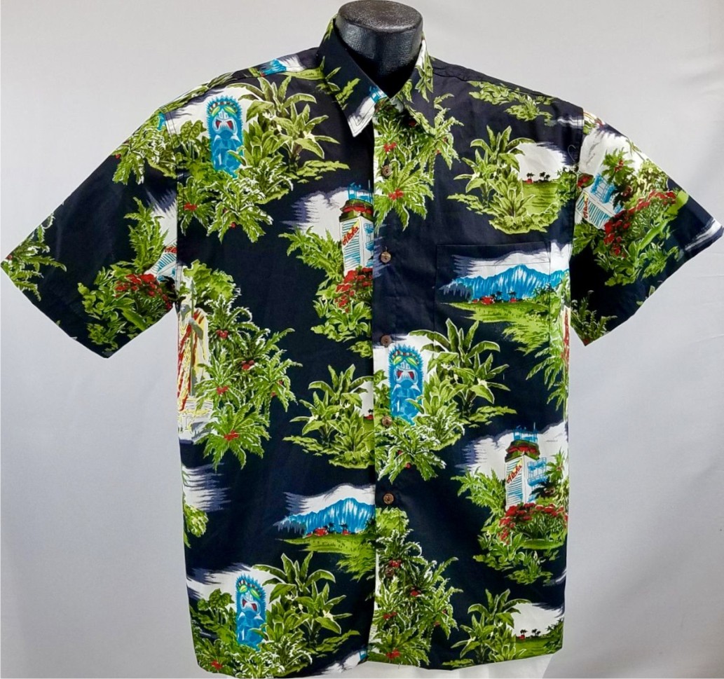 Aloha Tower Vintage Hawaiian Shirt- Made in USA- 100% cotton